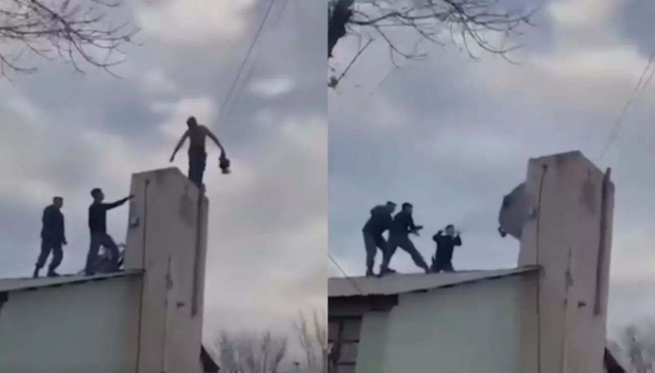 Polémico operativo: un hombre se quería arrojar de un tanque, fue enlazado y cayó igual